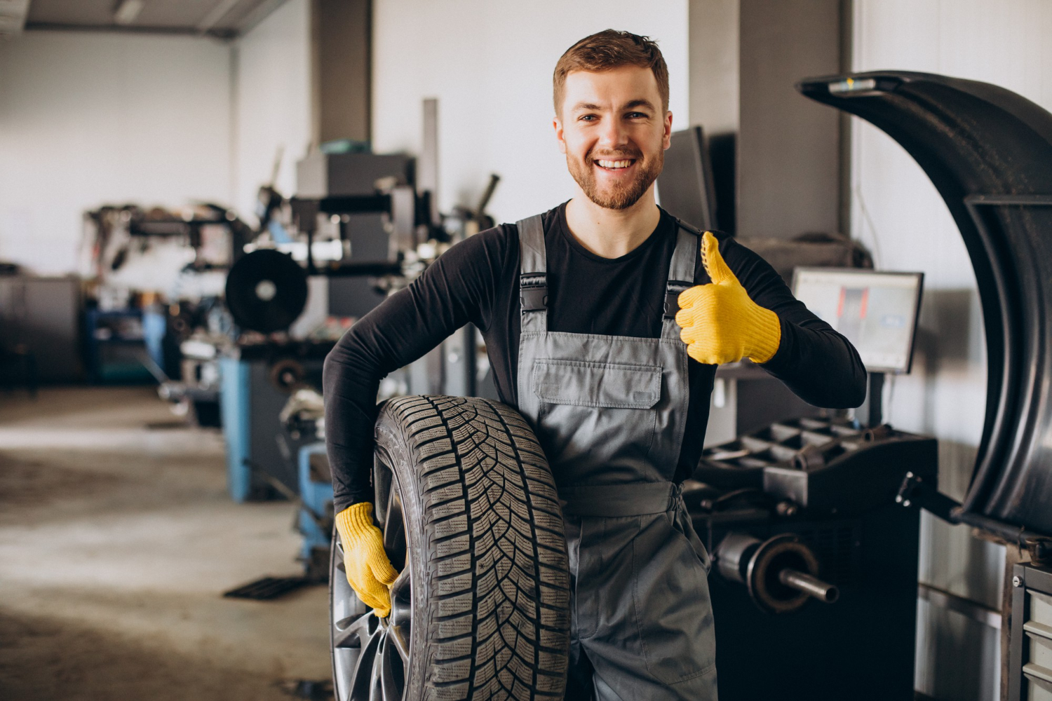 technician holding a tyre